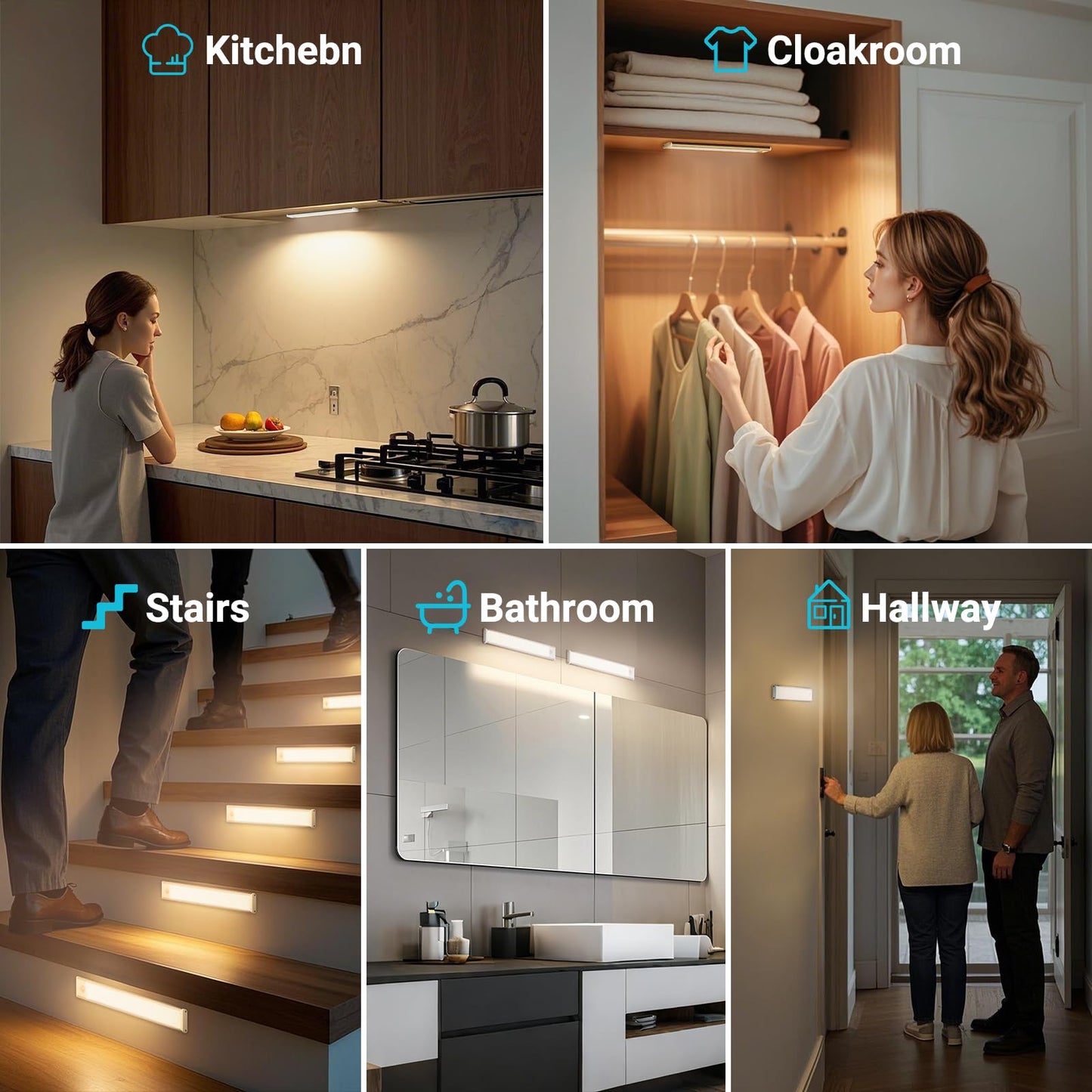 hyrion Under Cabinet Lights, Dimmable LED Rechargeable 1000mAh, Motion Sensor Light with 3 Color Temps, Magnetic Wireless Closet Lighting for Kitchen Cabinets, Stairs, Wardrobe (Battery Operated)