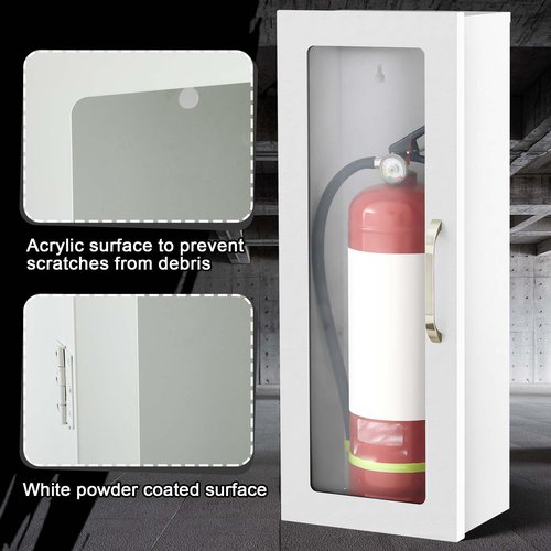 Zonon 1 Pcs Fire Extinguisher Cabinet Wall & Surface Mount 24-3/4 H x 10-1/4 W x 6-3/4 D Steel Fire Extinguisher Box Holder Case with Handle for Indoor Outdoor (White)