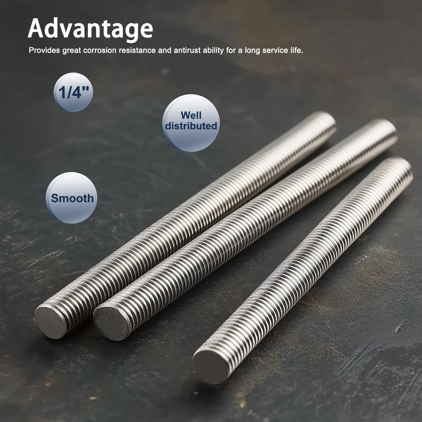 HiPicco 1/4"-20 Fully All Threaded Rod & Studs, 30mm/1.18" Length, 304 Stainless Steel Right Hand Thread Screw for Furniture Mounting Assembly Fastening 12 Pack
