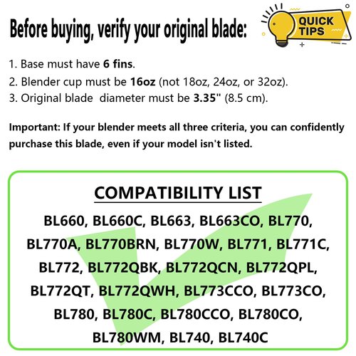 6 Fins Blender Replacement Parts Compatible for Ninja Blender, Blender Blade Fits Ninja BL660 BL660C BL663 BL663CO BL770 BL770A BL770W BL771 BL771C BL772 BL773CCO BL780 BL780C BL780CO BL740 BL740C