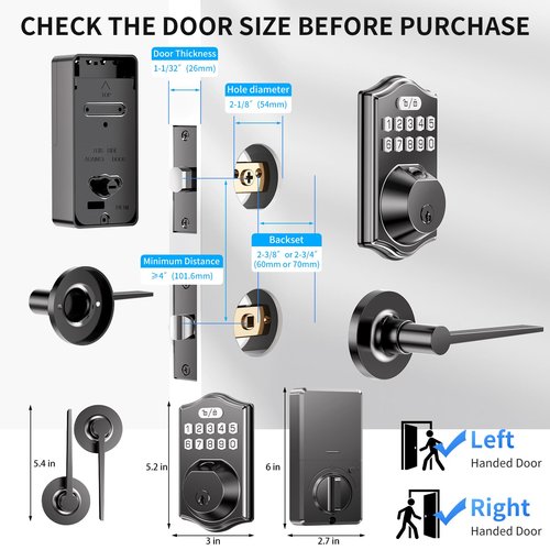 keyless Entry Door Lock deadbolt with Handle Set- Front Door Fingerprint Smart Locks with 2 Lever Handles-Electronic Keypad Code Deadbolt -App Control, Digital Password,Auto Lock,Easy to Install
