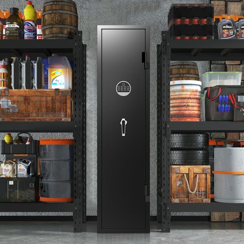 6-8 Gun Safe, Gun Safe for Rifles and Pistols, Gun Locker, Rifle safes for Home, Heavy Duty Metal Gun Cabinet for Rifles and Shotguns, Dual Alarm & Mute System, Quick Access, No Assembly Required
