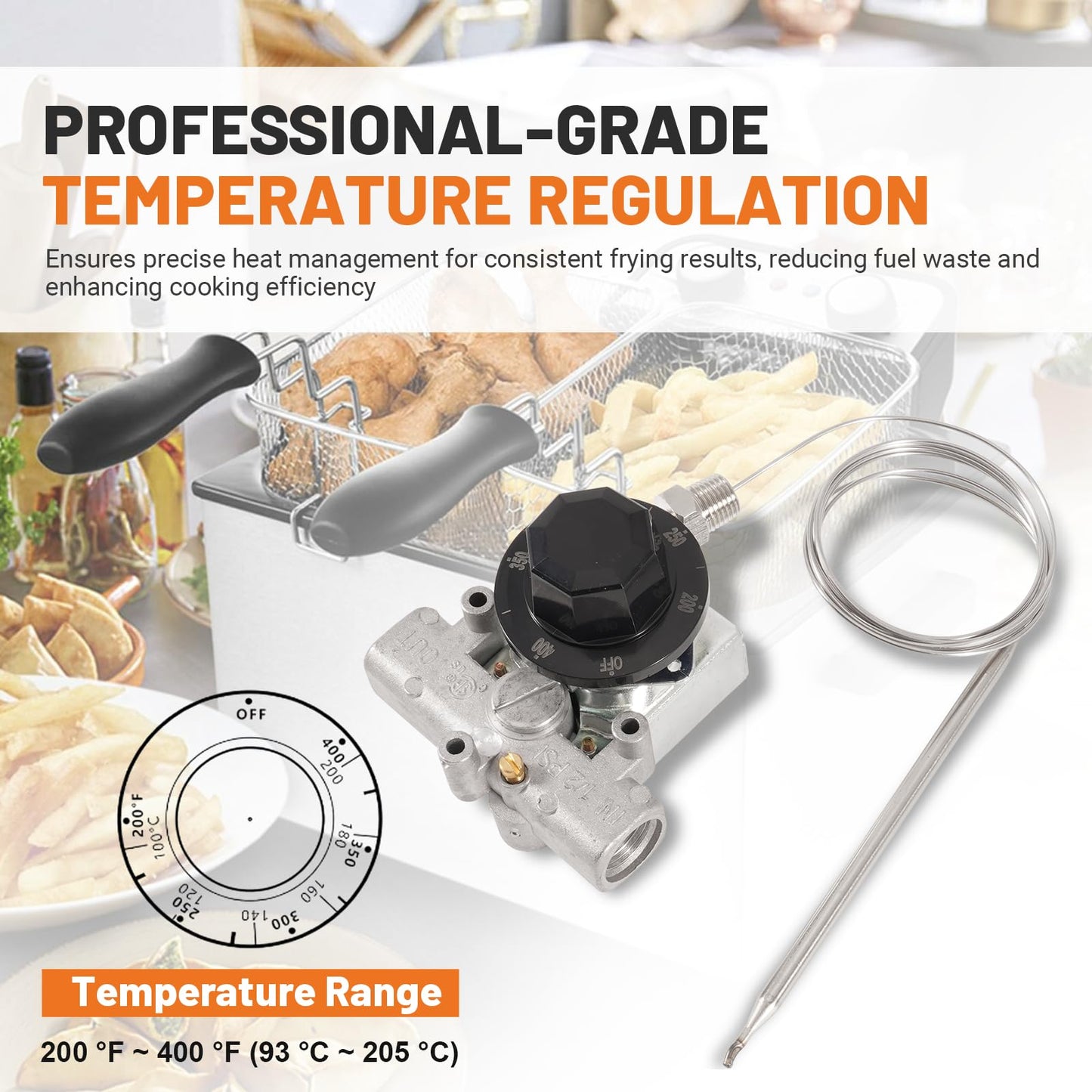 Dilomber Gas Fryer Thermostat, 3/8" Mpt Stuff Box Replacement Deep Fryer for Pitco P5047588, GSA60301800, 4290-006 Oil Temperature Precision Control, for Commercial Catering Fryers, 200°F-400°F Range