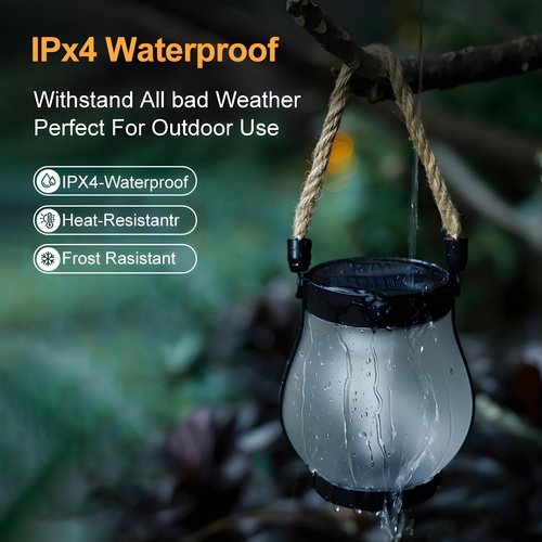 Flickering Flame Solar Lanterns, Camping Lantern Outdoor Lights, Automatic Light Sensor, Solar & USB-C Charging, Waterproof Hanging Lantern for Pathway Yard Patio Porch Garden Decor (1PCS)