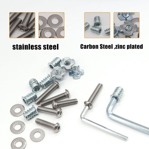 weideer 140PCS 1/4"-20 T-Nuts,1/4"-20 Threaded Inserts for Wood,304 Stainless Steel Bolts,Button Head Hex Socket Bolts with Washers Hex Wrench
