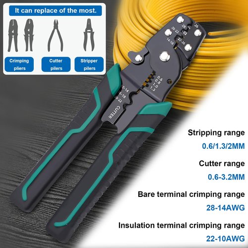 smseace Green Wire Crimping tool Wire crimper,stripper and cutterfor insulated/Bare/Heat Shrink connectors(22-10 AWG) Multifunctional stripping crimping pliers Wire stripper and crimping tool