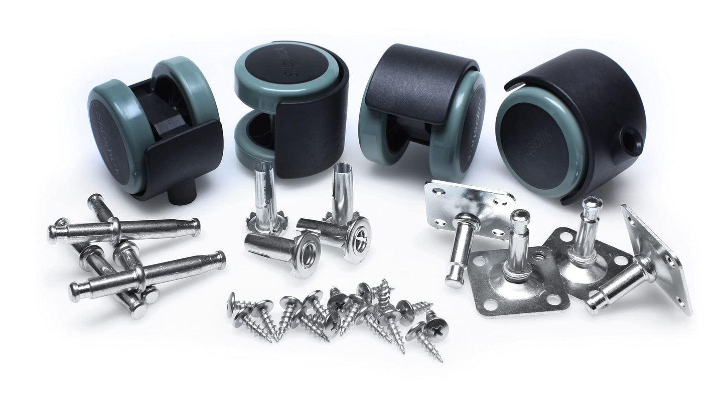 Slipstick CB681 2 Inch Floor Protector Rubber Caster Wheels (Set of 4) 5/16 Inch Stem or Top Plate Mounting Options - Black/Gray Green