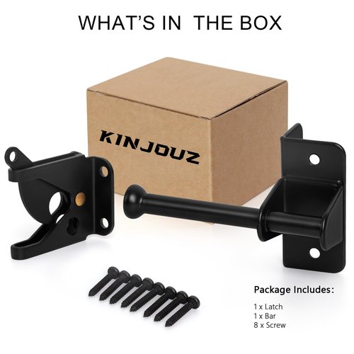 KINJOUZ Self Locking Gate Latch for Wooden Fence, Heavy Duty Automatic Gravity Fence Latch for Wood Metal Gate, Gate Hardware Door Lock for Outdoor Pool Garden Shed, Black, 1Pack