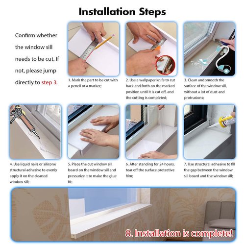 SXSJMY White Window Sill Protector 48 inch Wide, 4 inch Deep Waterproof PVC Window Sills Cover Board, Cuttable Windows Replacement Plate for Decor