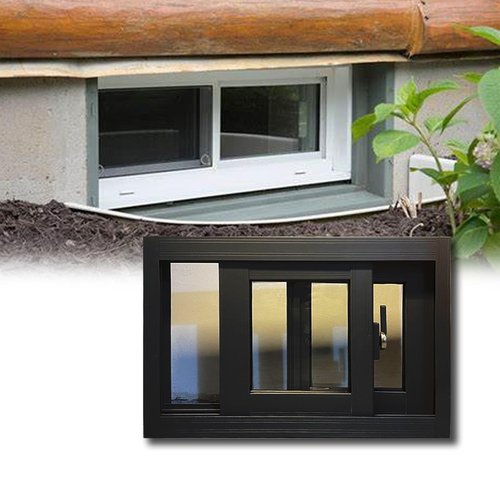 [Missouri Choose] 34x15in/ 86x38cm House Aluminum Replacement Windows, Basement Replacement Window with Screen,8cm/3in Thick Aluminum Frame & 5(mm) Tempered Glass, Support Customization(Color:Black)