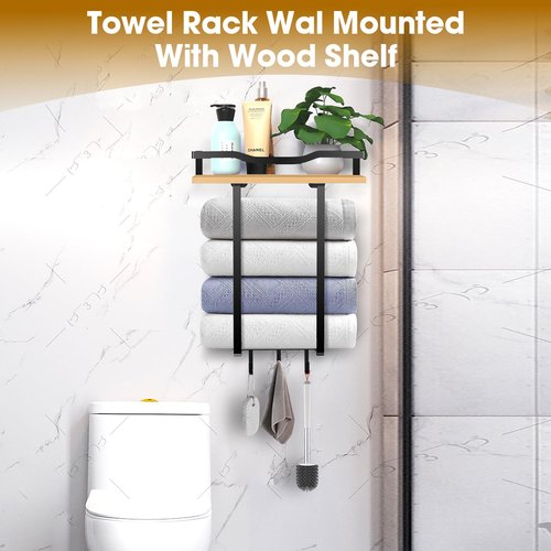Towel Racks for Bathroom, Wall Mounted Towel Rack for Bathroom, Wall Towel Rack for Rolled Towels, Towel Storage for Small Bathroom Decor-Black