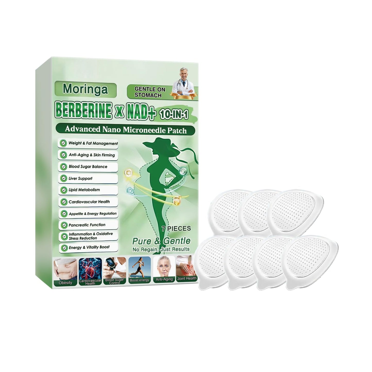 Qleovo Moringa Berberine Patch – 10-in-1 Nano Microdart Technology, Advanced Herbal Skin Patch for Women & Men, Gentle Non-Irritating Design (1 box)