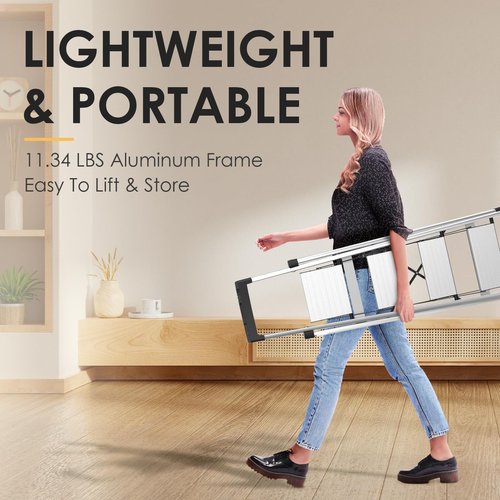 HBtower 4 Aluminum Step Ladder, Strudy Ladders for Home with Tool Tray, Anti-Slip Folding Step Stool for Adults, Light Weight Portable 330lbs Safety for Kitchen Warehouse Outdoor Work