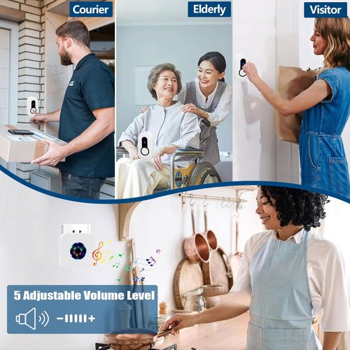 Wireless Doorbell, Waterproof Door Bell with 55 Chimes, 5 Volume Levels & 984ft Wireless Range, 110DB Loud Doorbells Wireless for Home Classroom Office, 2 Push Buttons 1 Receiver