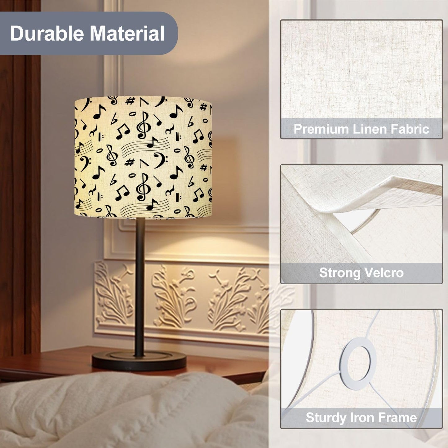 Drum Lamp Shade Abstract music seamless Music note icons drawn seamless retro sound Lampshade for Floor Lamps Table Lamps Pendant Light 11"x8.9" Replacement Linen Large Lamp Shades Easy Assembly