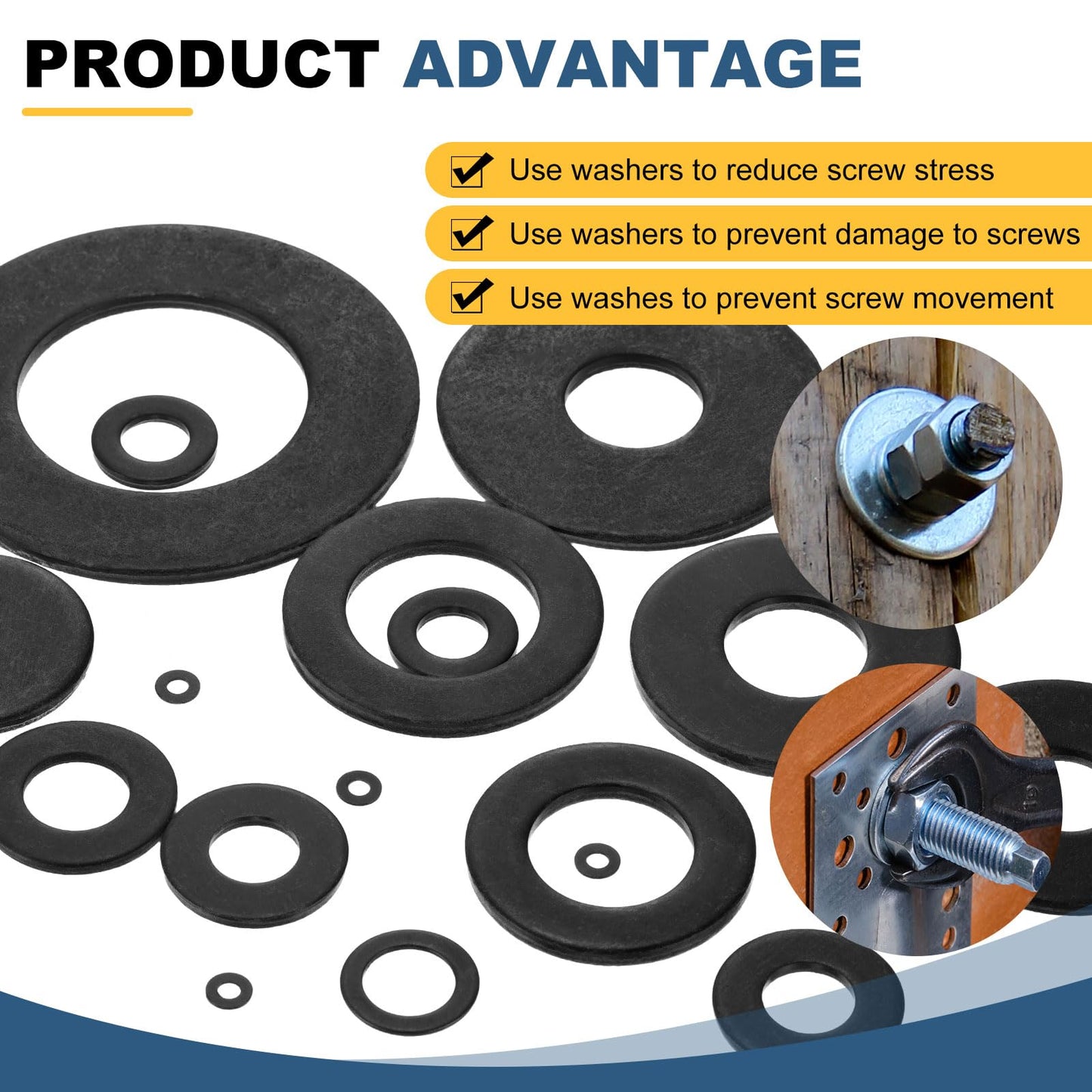 uxcell 20Pcs Carbon Steel Flat Washers, M8x30x3mm Black Oxidized Grade 8.8 Washer, Seal Gaskets Flat Ring for Screws Bolts Machinery Repair, Outdoor Construction