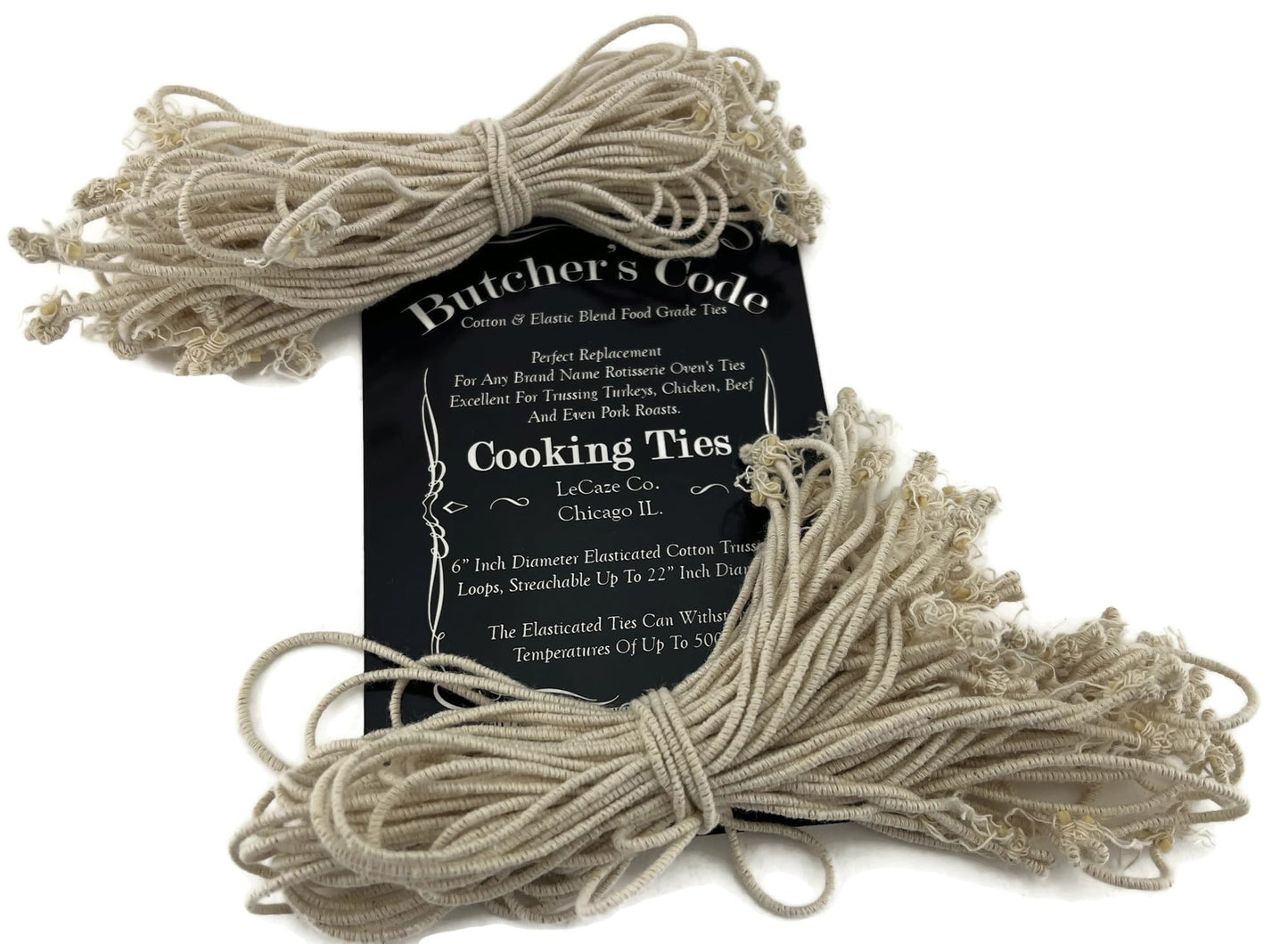 Butchers Code Rotisserie Cooking Ties – 50 Heat-Safe Cotton Elastic Loops | Trussing Twine for Chicken, Turkey, Meat, Roast, Grill, Oven Use