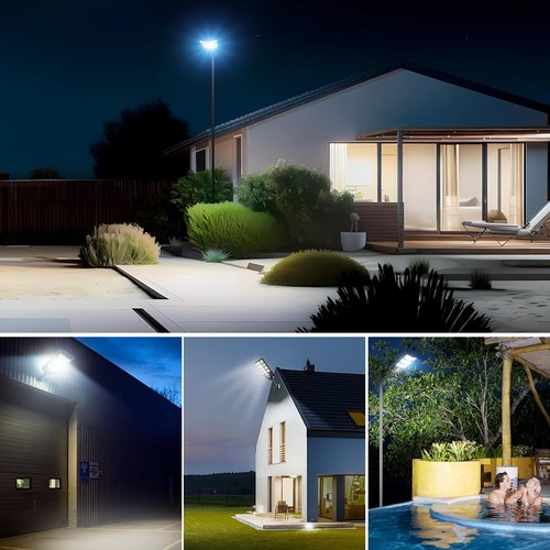 Solar Street Lights Outdoor Waterproof, 20000LM 6500K LED Motion Sensor Lights, Dusk to Dawn Solar Flood Lights with Remote, Solar-Powered Parking Lot Light, Commercial Area Lighting for Outside 2Pack