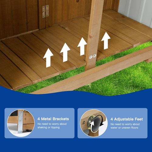 Outdoor Storage Cabinet Wood & Metal with Waterproof Roof, Garden Tool Shed with 3 Removable Shelves, 4 adjustable reinforced feet with metal brackets, 6 T-Hinge, magnetic door,15.6"D x 32.3"W x 66"H