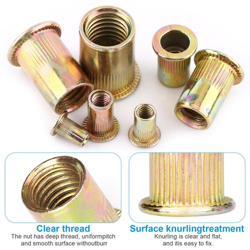 Vmuter Rivet Nuts, 100Pcs M5 Rivet Nuts,Zinc Plated Finish Carbon Steel Flat Head Rivnut Threaded Insert
