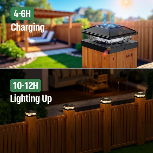 JOFIOS 16pack Modern Black Solar LED Post Cap Lights, 16 x LED, Waterproof, Solar Powered, Anti-Rust, for Deck, Fence, Porch, Garden, Patio