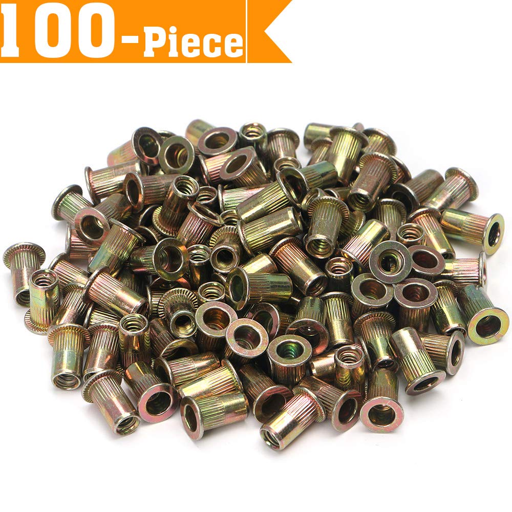100pcs Carbon Steel SAE Rivet Nuts 1/4-20 Threaded Rivet Insert Nutsert Rivnuts Kit