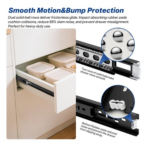 Ubisin Full Extension Ball Bearing Drawer Slides 14 Inch Side Mount Cabinet Rails 1 Pair Tool Box Trash Can Glides Heavy Duty Kitchen Drawer Runners 100LB Capacity
