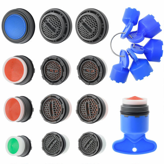 MILYARD 12 Pcs Faucet Aerator Replacement for Sink with 5 Pcs Wrenches Removal Tool M16.5 18.5 21.5 24 mm for Bathroom, Kitchen Sink