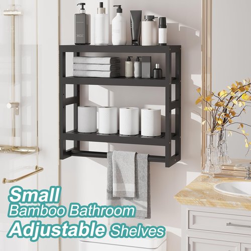 viewcare Bathroom Shelves for Storage, Small Shelf Over Toilet, Adjustable 3 Tiers Shelf for Bathroom Storage (Black)