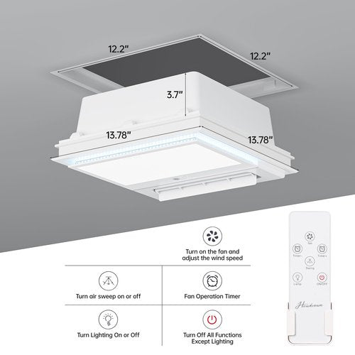 Hawkrown Ceiling Fans with Light and Remote Control, High Air Volume Cooling Fan with LED Temperature Display and Timer, Summer 1.0 Sone Quiet AC Vent for Bath, Attic, Kitchen