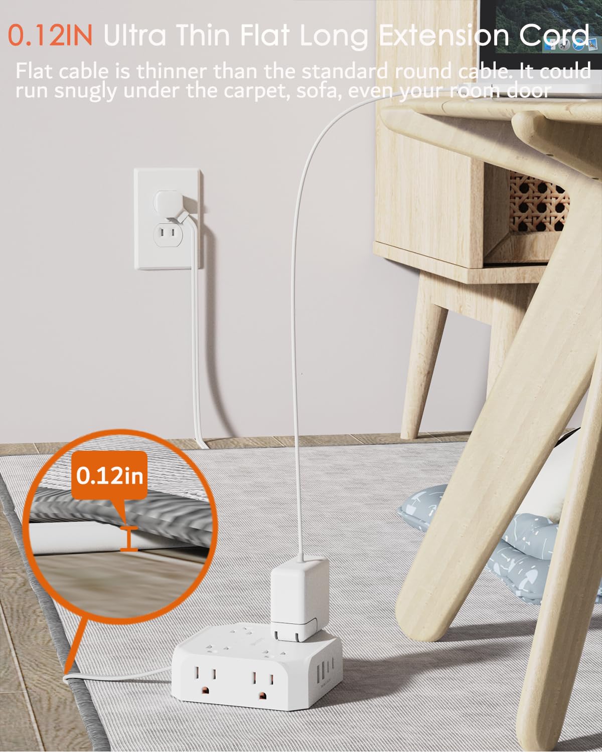 2 Prong Power Strip, WRXDMC 2 Prong to 3 Prong Outlet Adapter,1400J Two Prong Surge Protector, 5ft Extension Cord, 8 AC Outlets with 2 USB C Port and 2 USB A Port, Wall Mountable, Ideal for Old House