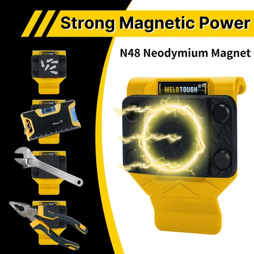 MELOTOUGH Magnetic Tool Holder, N48 Strong Magnetic Belt Clip for Nails, Screws, Drill Bit, Wrenches, Screwdrivers, Hammer, Sockets and Other Metal Tools and Hardware - Fits Up to 2.7" Belt (Yellow)