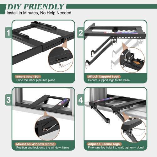 Marudina Upgraded No-Drill Window AC Bracket, Adjustable Window Air Conditioner Support for Single/Double Hung Windows, Heavy-Duty Holds 250lbs,Easy Installation, Rustproof Aluminum, Renter Friendly