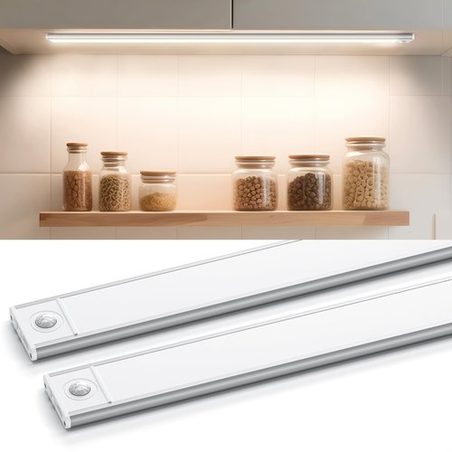 16inch Under Cabinet Lighting 2200mah, 108 LED Motion Sensor Light Indoor, Dimmable 3 Color Rechargeable Closet Light, Battery Operated Magnetic Night Light for Kitchen, Wardrobe, Stairs