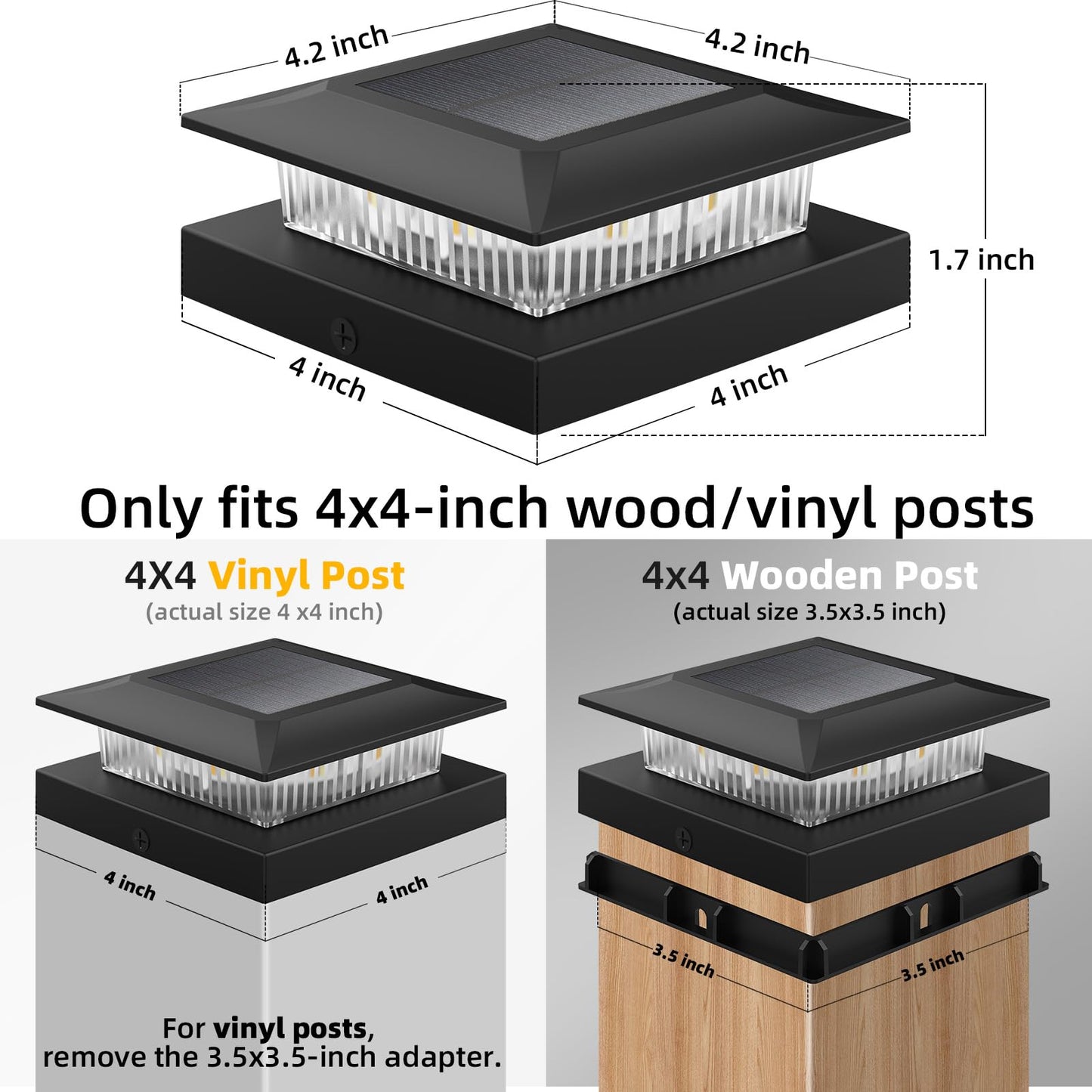 4x4 Solar Post Cap Lights 12 Pack, Fence Post Solar Lights with Warm White/Cool White Fit 4x4 Wood/Vinyl Posts, Waterproof Deck Post Light for Deck, Patio, Garden Decor, Black