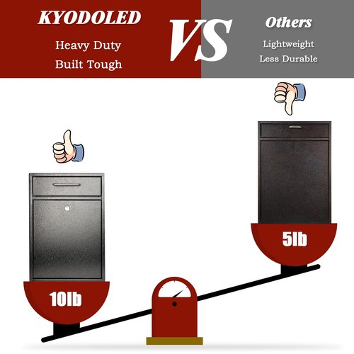 KYODOLED Steel Key Lock Mail Boxes Outdoor, Locking Wall Mount Mailbox, Security Lock Drop Box, Collection Boxes,16.2H x 11.22L x 4.72W Inches, Black X Large