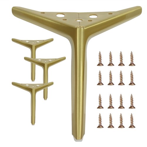 7 inch /18cm Brushed Gold Metal Furniture Legs Set of 4, Modern Style Furniture Legs, DIY Replacement for TV Stand, Sofa, Chair, Cabinet Cupboard