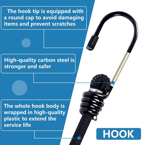 Bungee Cords with Hooks 8 Pack Bungee Cord Includes 12 inches, 18 inches, 24 inches, 36 inches for Bundling Items, Fixing Tarps, Tents, and Carrying Luggage