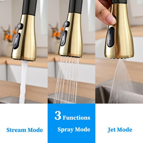 Havin Gold and Black Pull Down Kitchen Faucet with ABS Sprayer,High Arc Stainless Steel Material,with cUPC Cartridge,Sink Faucet Without Deck Plate,Fit for One Hole Kitchen Sink and Laundry Sink