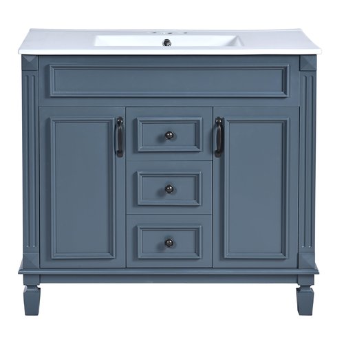 Merax 36” Bathroom Vanity with Sink, Freestanding Single Bathroom Sink Vanity Cabinet Set with 36” Countertop & Integrated Sink, 2 Doors & 2 Drawers (Sink Cabinet Only, Blue)