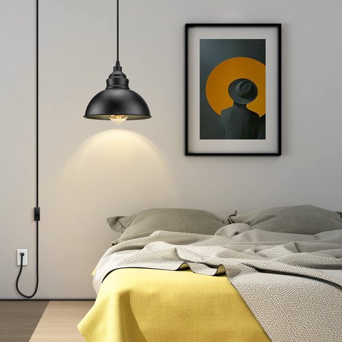 SoodMi Plug in Pendant Light, 15FT Hanging Lights with Plug in Cord, On/Off Switch, Industrial Pendant Light with Plug in Cord, Metal Hanging Lamps for Living Room, Kitchen, Dining Room, Bedroom