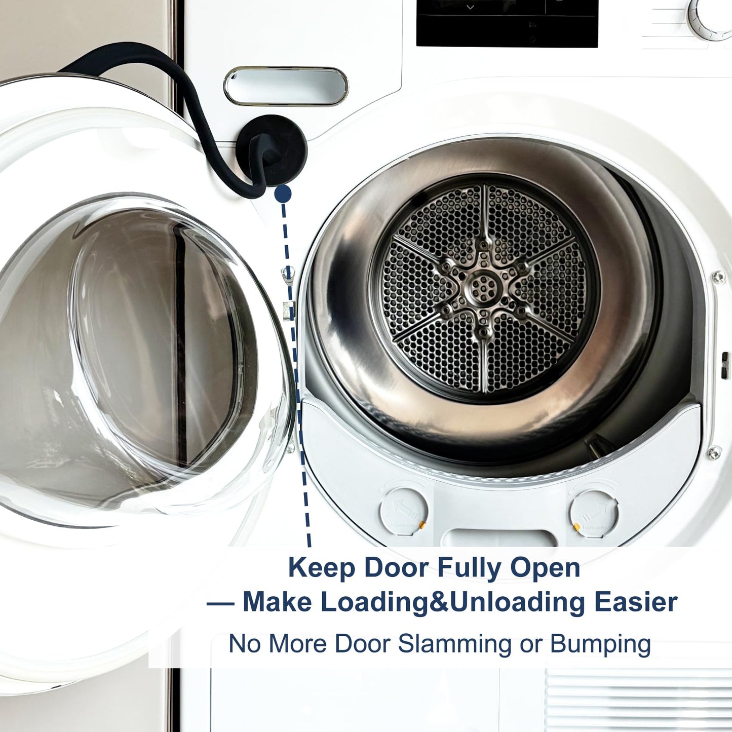 Front Load Washer Door Prop and Holder – Magnetic Door Stopper with Strong Magnet and Flexible Hose – Keep Washer Door Open for Ventilation – Easy to Use, Fits Most Front Load Washers - Black