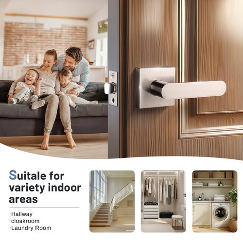 KNOBWELL 1 Pack Interior Door Handle,Satin Nickel Finish Door Levers, Passage Knob for Closet Hallway, Zinc Alloy Construction, 250,000-Cycle Durability