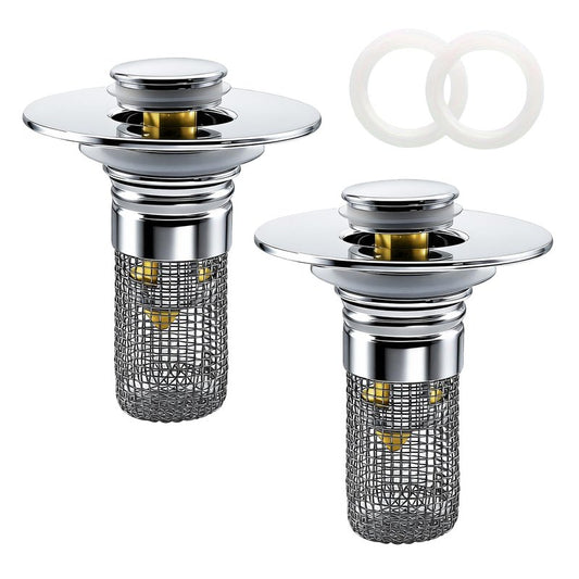 Bathroom Sink Drain Strainer, Pop-up Sink Drain Strainer with Removable Strainer Basket Hair Catcher, Bathroom Sink Stopper,2 Packs