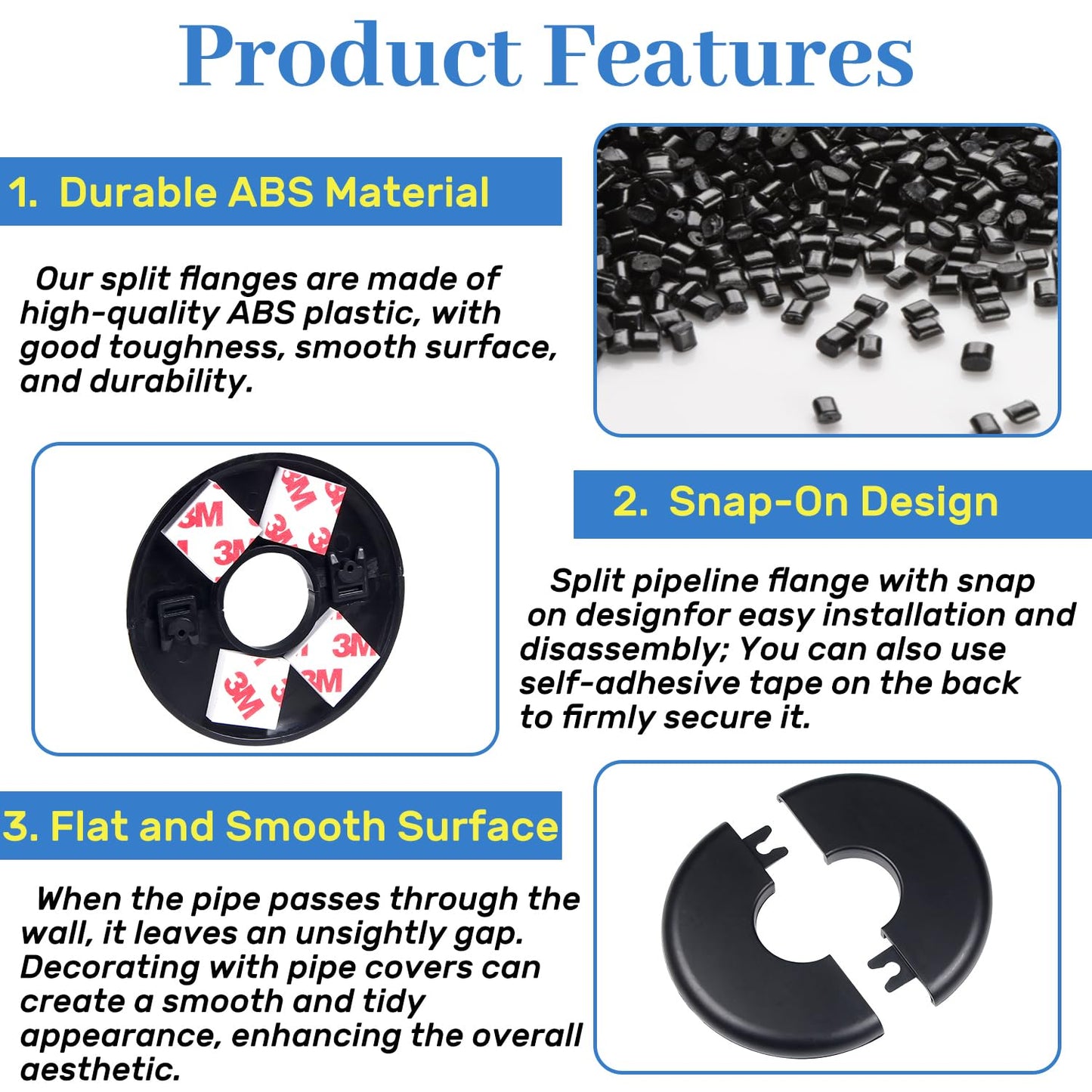 5Pcs Wall Split Flange for 1"/26mm Diameter Pipe ABS Round Self-Adhesive Escutcheon Plates Water Pipe Decoration Cover for Water Pipe Faucet Wall Hole Decoration (Black)