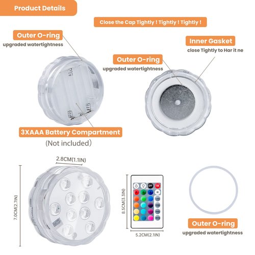 Seagenck Bathroom Lights Wireless Battery Operated, Waterproof Led Glow Light for Bath Shower Spa Vanity Lamp, for Over Mirror Wall Ceiling Lights, RGB Multi Color Remote Controlled, 6pcs