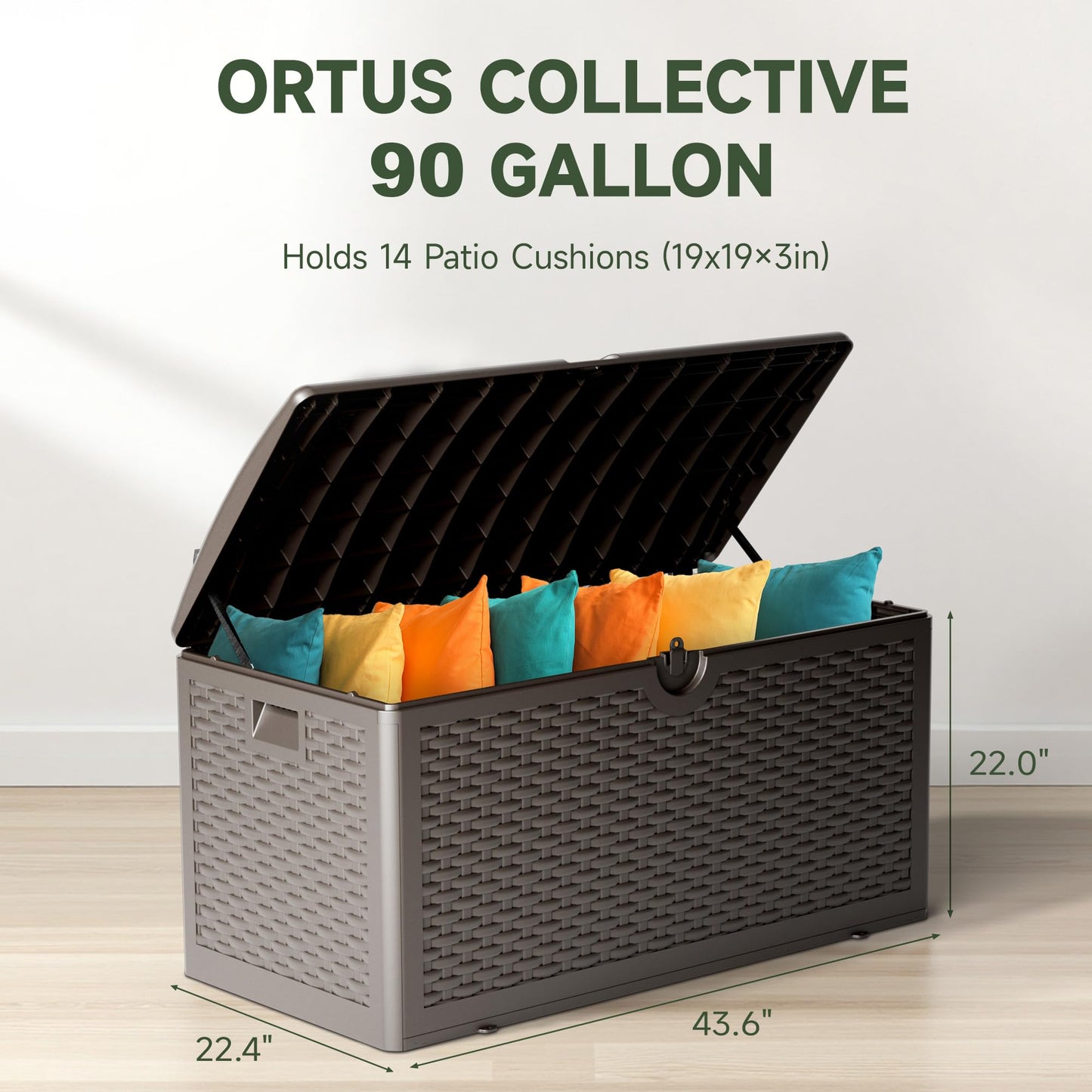 Ortus Collective 90 Gallon Deck Box, Lockable & Waterproof Resin, UV Resistant Storage Box for Patio, Garden, Pool, Brown