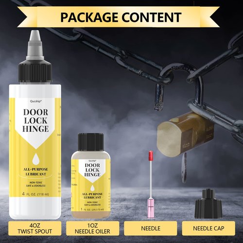 Qucship Upgraded Squeaky Hinge & Lock Lubricant Kit - 4 oz + 1 oz Needle Combo, Long-Lasting for Doors, Tools, Bicycles