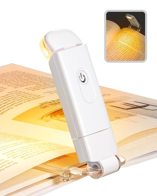 DEWENWILS Book Reading Light, Amber Warm Clip On LED with 3 Adjustable Brightness for Eye Protection, Rechargeable USB, Perfect for Bookworms, Kids (White)