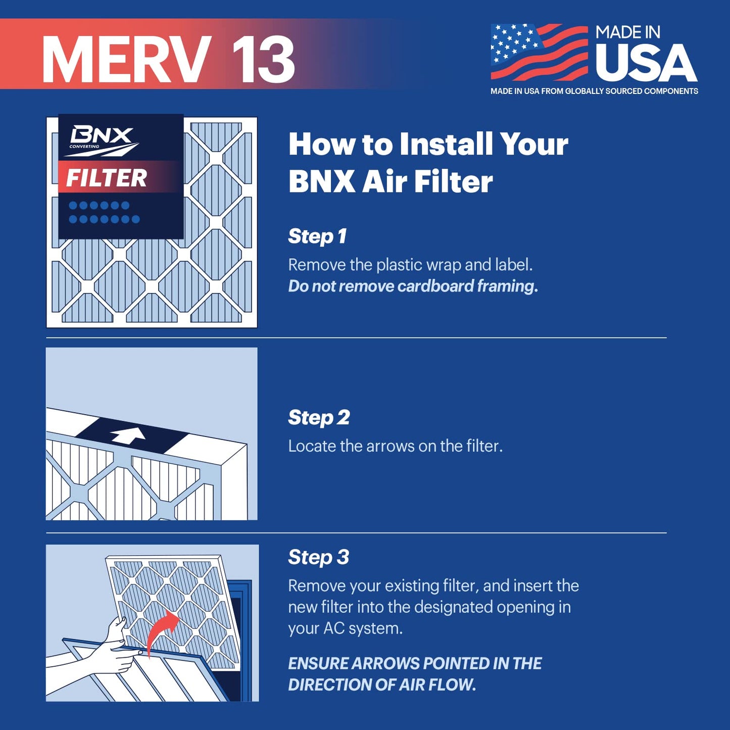 BNX TruFilter 20x25x1 MERV 13 (12-Pack) AC Furnace Air Filter - MADE IN USA - Electrostatic Pleated Air Conditioner HVAC AC Furnace Filters - Removes Pollen, Mold, Bacteria, Smoke